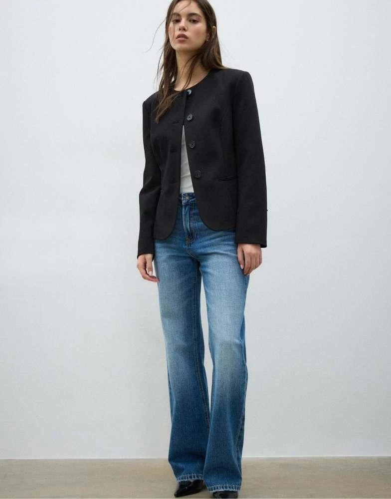Stradivarius Stradivarius Collarless blazer in black