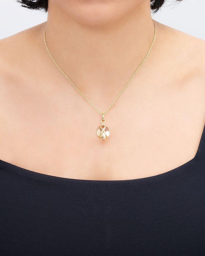 L. Klein 18K Yellow Gold Prisma Crystal Quartz 14mm Pendant Classic Chain Necklace, 16-18"