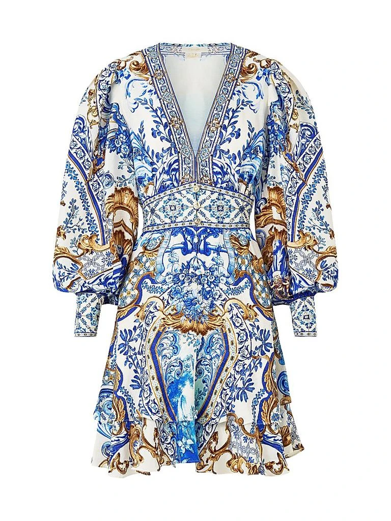 Camilla Printed Silk Button-Front Frill Dress 1