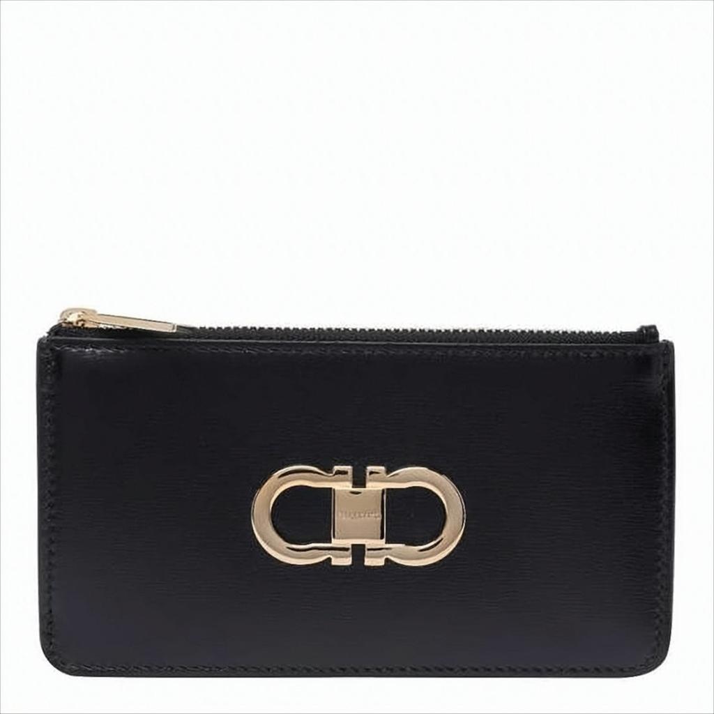 Salvatore Ferragamo Rectangular Black Calf Leather Wallet With Gancini Logo
