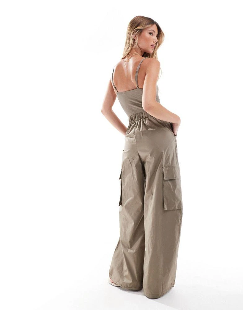 Mango Mango utility knitted cami top jumpsuit in khaki 3