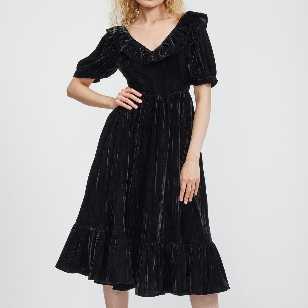 Batsheva Batsheva Ruffle May Crushed Velvet Dress