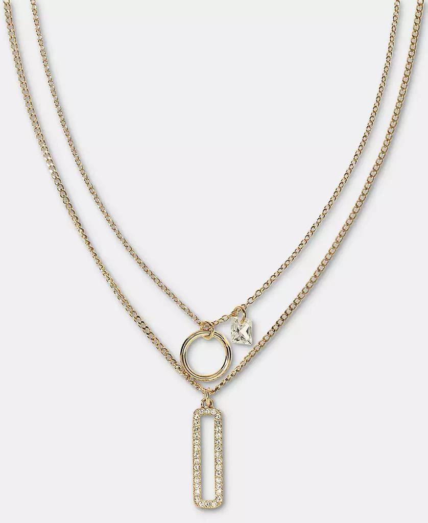 DKNY Gold-Tone Pavé 
Polished Circle 
Rectangle Layered Pendant Necklace, 16" + 3" extender