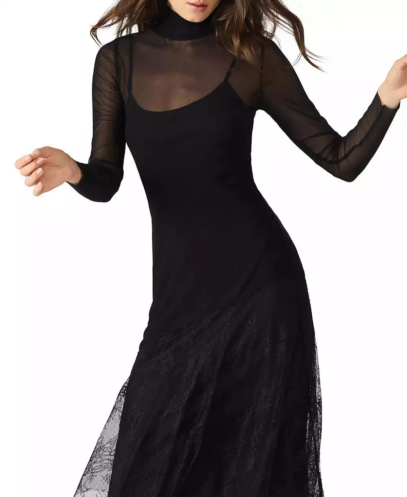 Steve Madden Women's Silas Mock Neck Mesh Midi Dress 4