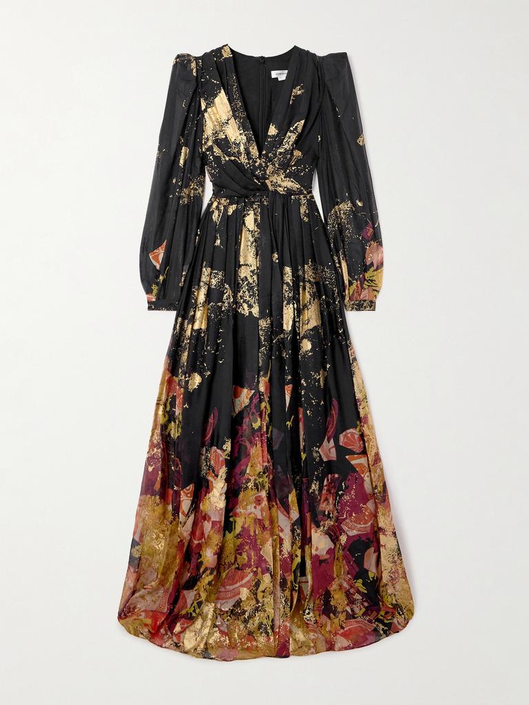 Shop Antique Shard 金属感印花真丝雪纺礼服on Sale at