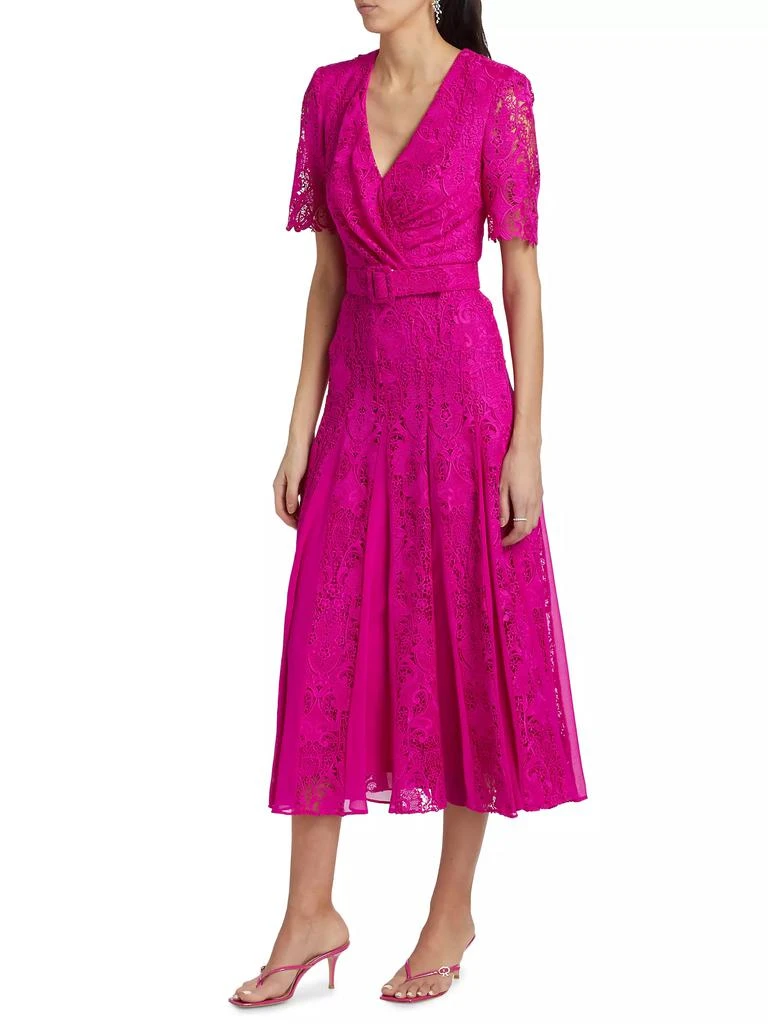 Badgley Mischka Lace Georgette Belted Midi-Dress 4