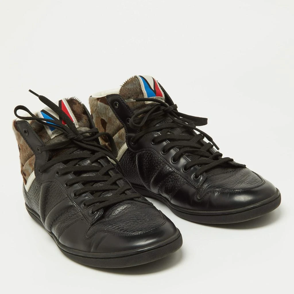 Louis Vuitton Louis Vuitton Black Leather and Calfhair Trainer High Top Sneakers Size 43 4