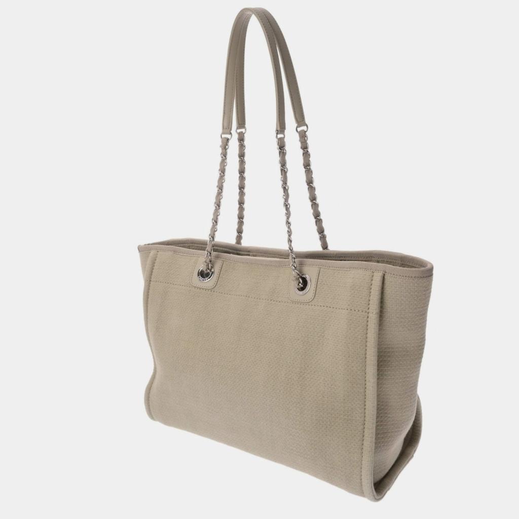Chanel Chanel Grayish Canvas Deauville MM Tote Bag
