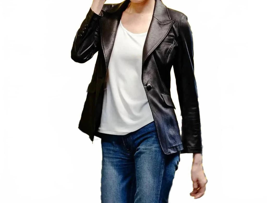 CLARA SUNWOO Liquid Leather Signature Pocket Blazer In Black 5