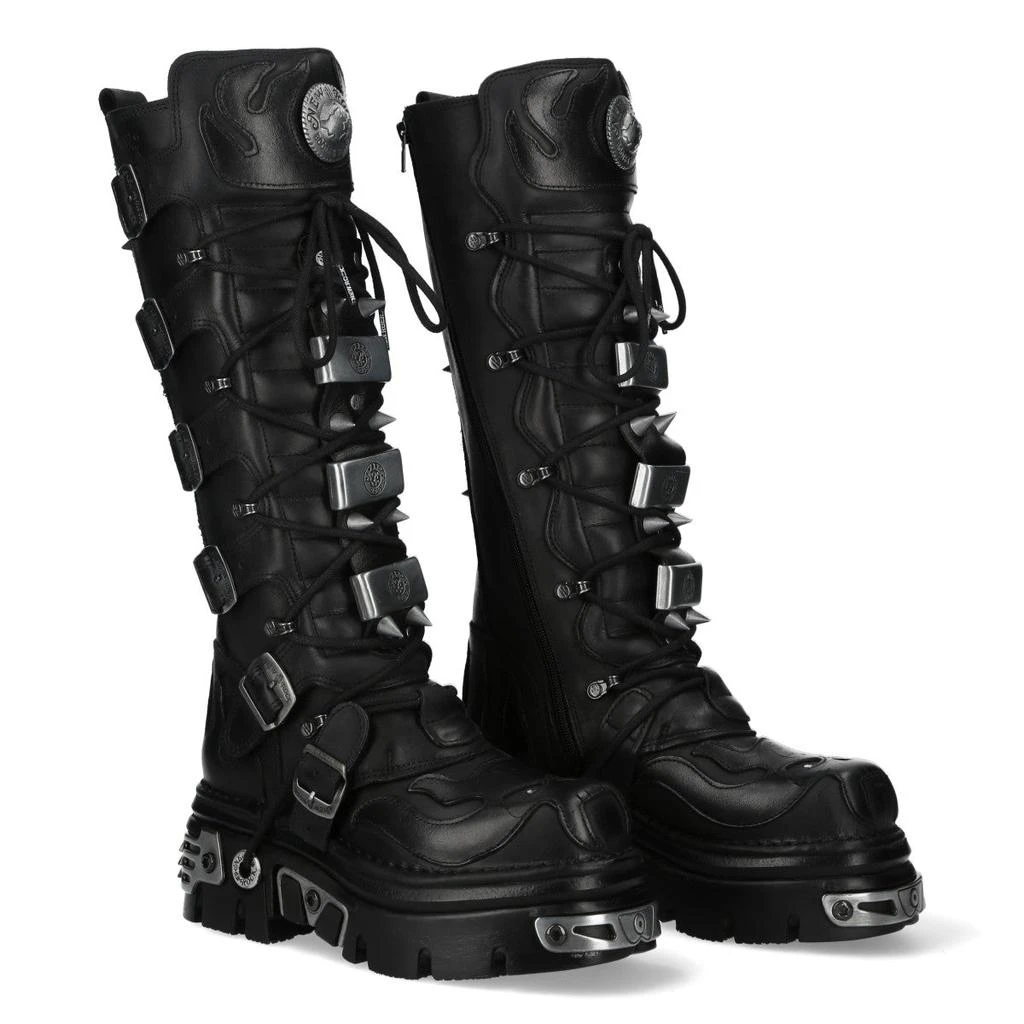 NewRock M-161-C10 Knee High Black Leather Spiked Gothic Boots 3