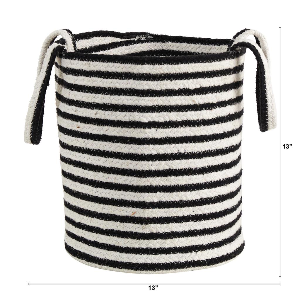 HomPlanti 13" Boho Chic Basket Handwoven Black and White Stripe