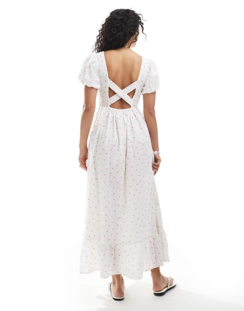 New Look shirred cross back midi dress in white floral  On Sale Now with  Up to 20% Off | Discover Exclusive Deals & Savings at BeyondStyle   Authentic New Look Home|women
