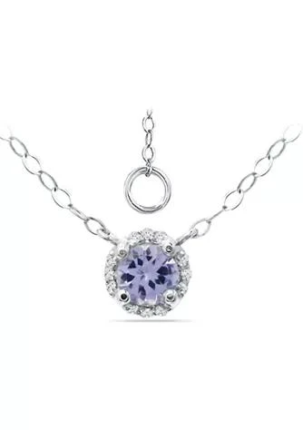 Belk 
Co. 3/8 ct. 5MM Round Tanzanite and White Topaz Hidden Halo Necklace on 16 inch Chain with Extender, Sterling Silver