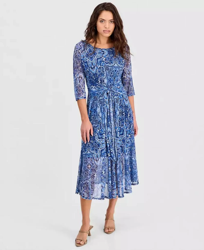 knee length dresses for ladies It's In The Air Light Blue 3/4 Sleeve Midi Dress – Shop the Mint main image 0