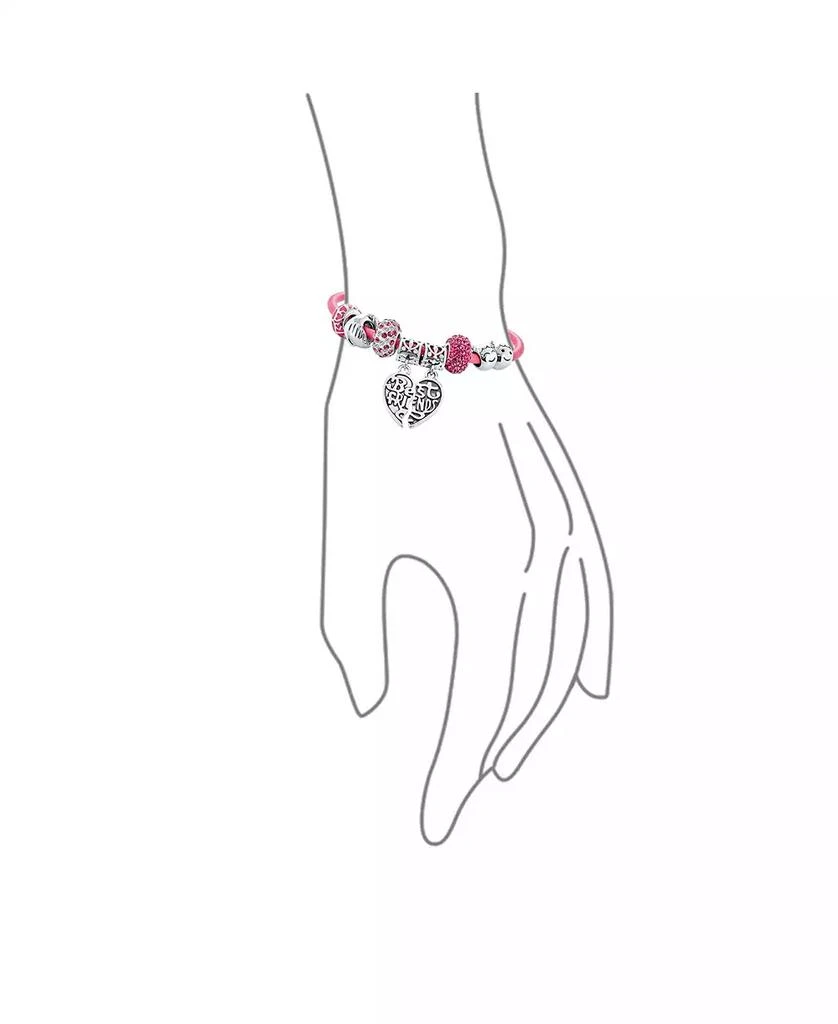 Bling Jewelry Best Friend Sorority Sister BFF Split Heart Multi Bead Charm Bracelet Pink Leather Sterling Silver Barrel Clasp 3