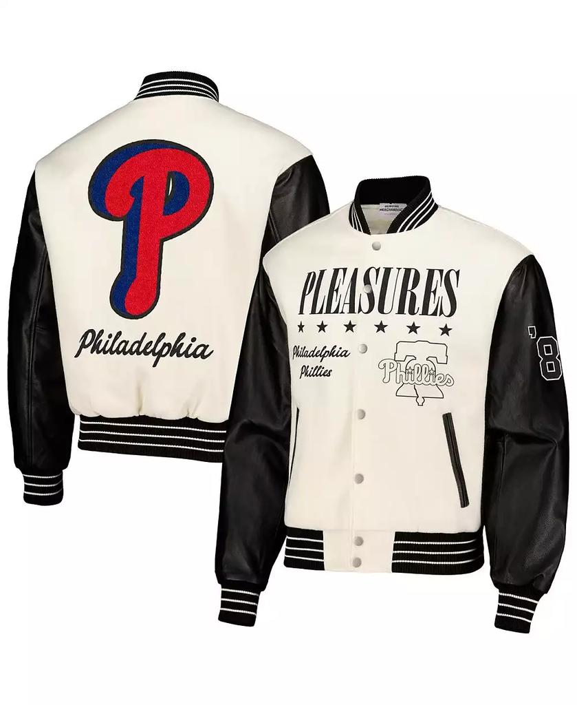 Pleasures Men's White Philadelphia Phillies Full-Snap Varsity Jacket