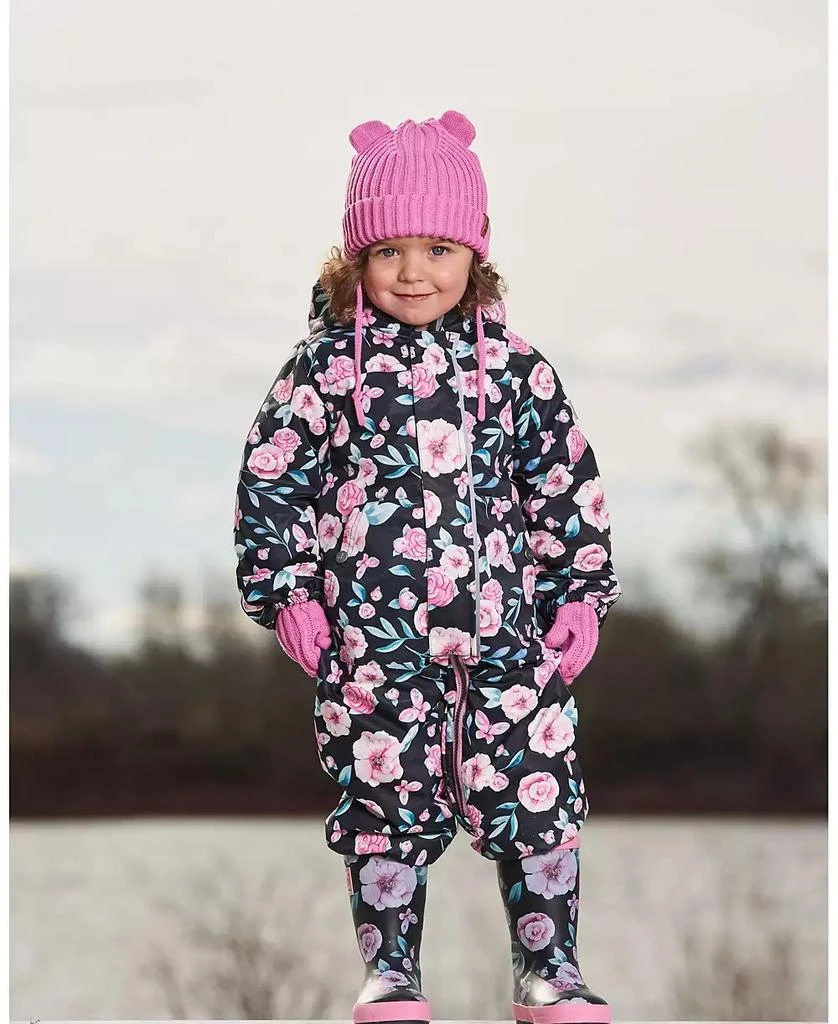 Deux par Deux Baby Girl Baby Printed Mid-Season One-Piece Outerwear With Hat Pink, Black, And Flowers - Infant 2