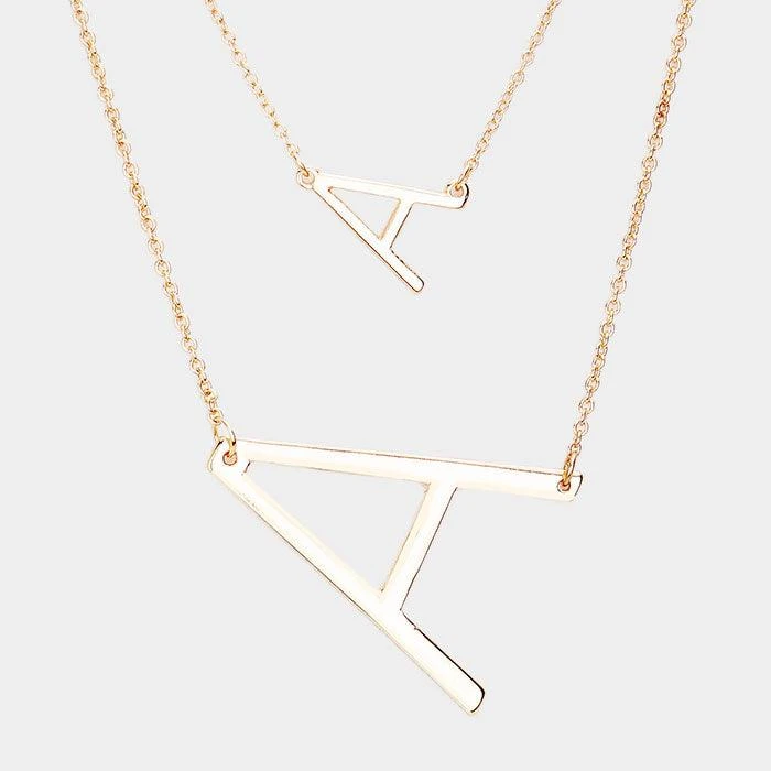 FASHNZFAB -A- Initial Monogram 2Row Strand Double Detachable Chain Necklace