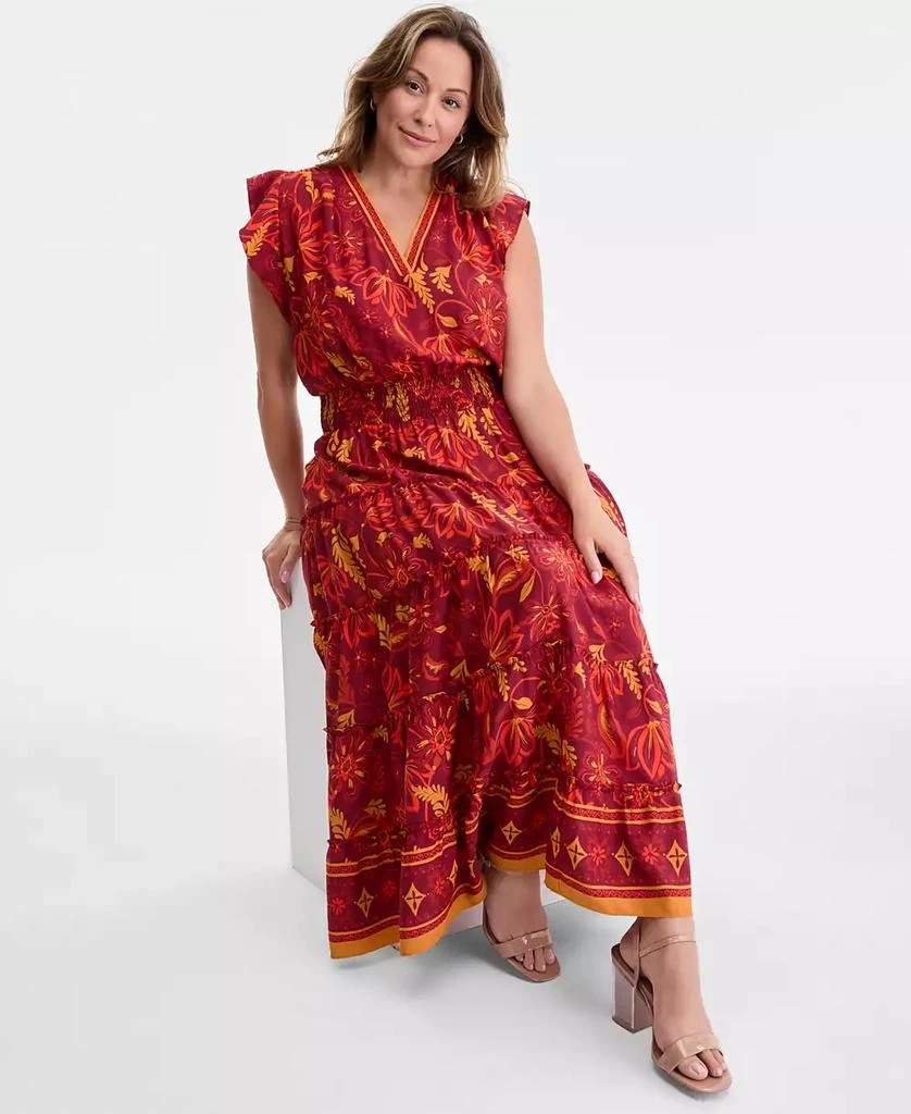 Vince Camuto Plus Size Printed Smocked-Waist Flutter-Sleeve Maxi Dress 2
