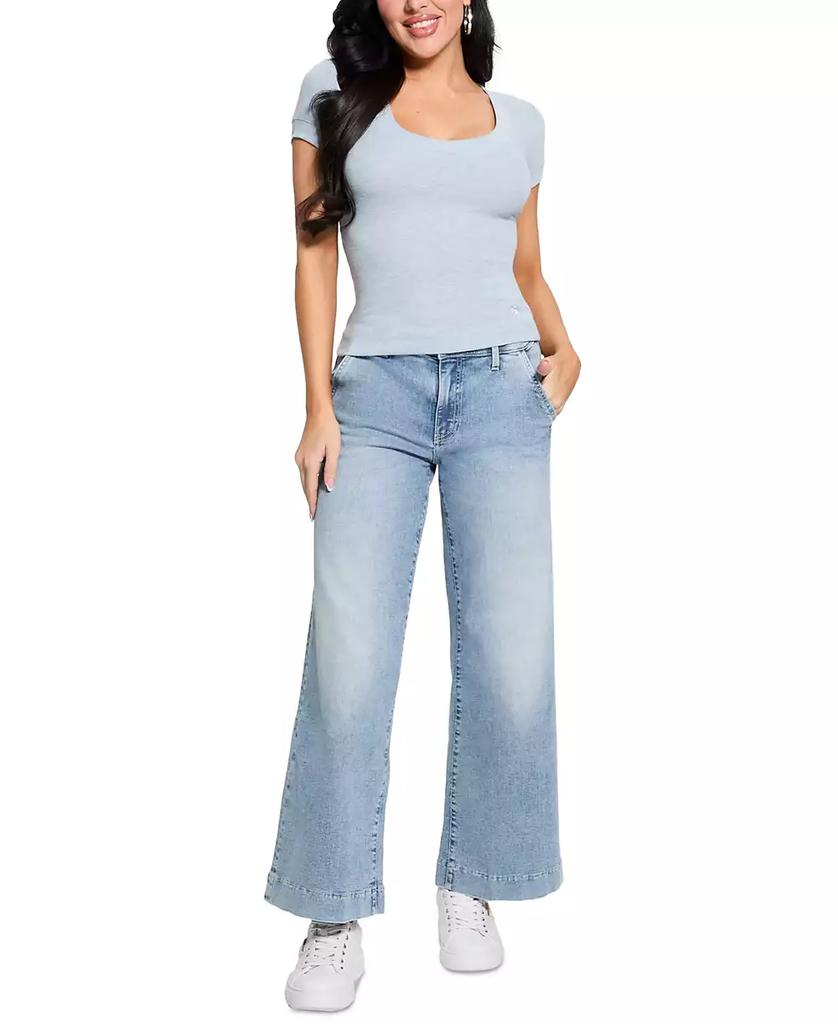 GUESS Women's Zoya Faded Mid-Rise Wide-Leg Jeans