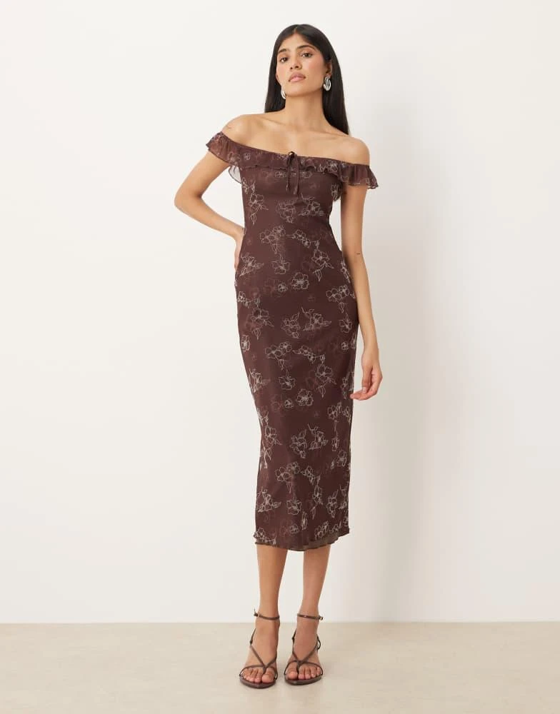 Motel Catrin off shoulder midaxi floral dress in brown  On Sale Now with  Up to 41% Off | Discover Exclusive Deals & Savings at BeyondStyle   Authentic Motel Home|women with Limited-Time