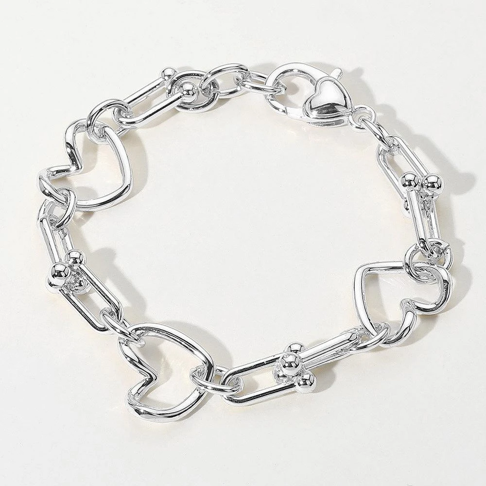 FASHNZFAB 14K Gold Plated Open Heart Hardware Link Chain Bracelet