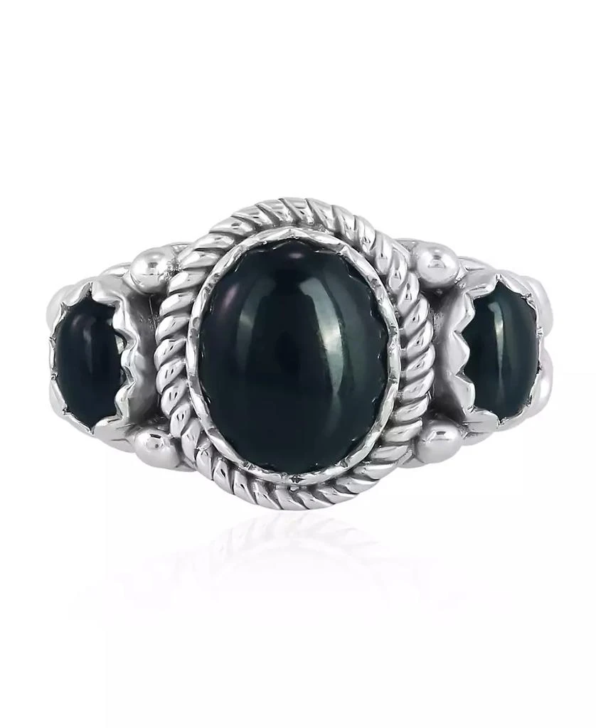 American West Jewelry Sterling Silver Black Agate 3-Stone Ring, Sizes 5 to 11