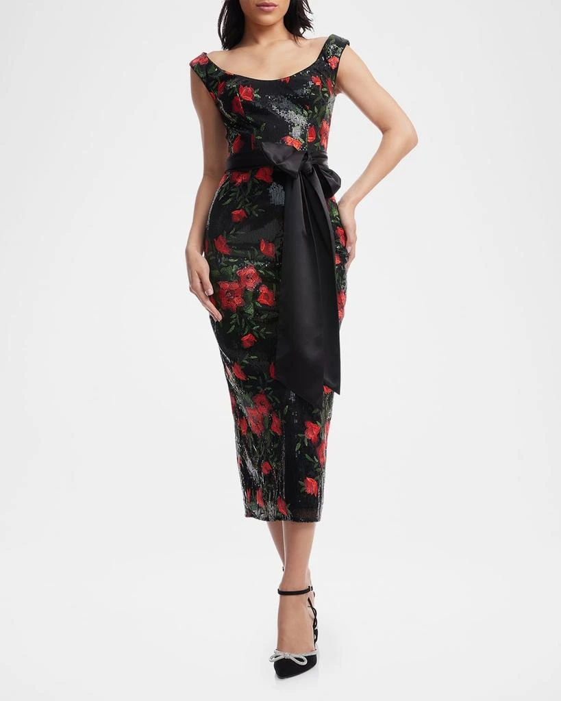 Dress the Population Black Label Francine Floral-Embroidered Sequin Midi Dress 2