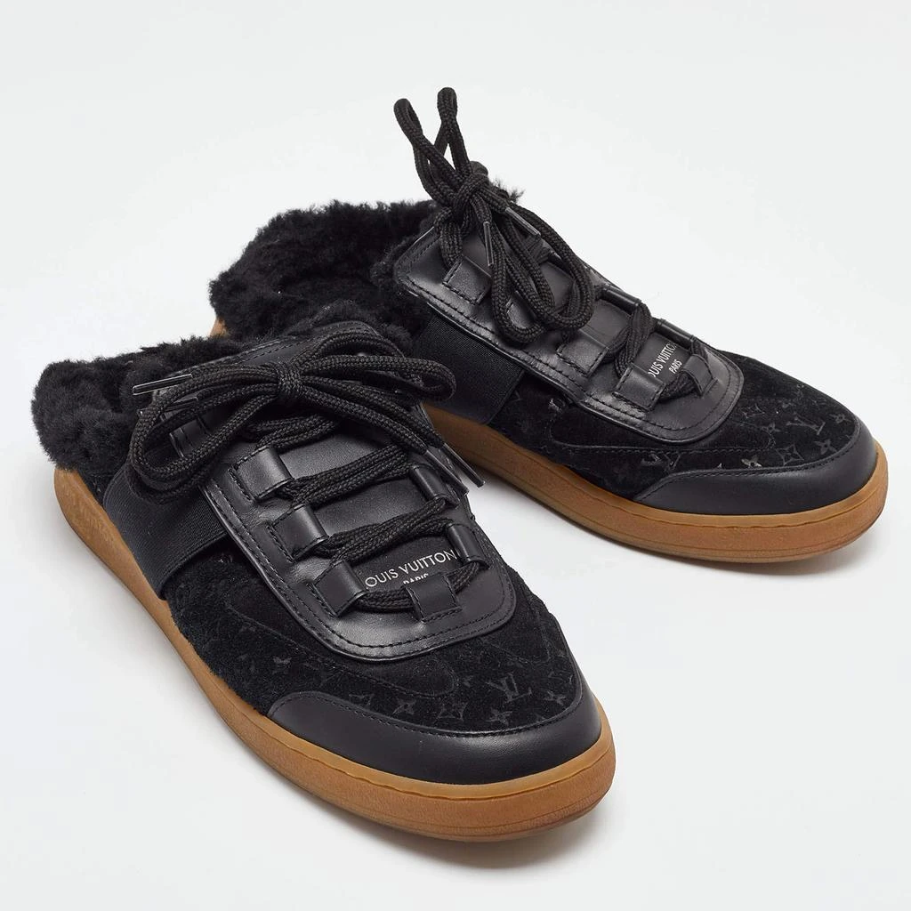 Louis Vuitton Louis Vuitton Black Monogram Suede and Fur Lous Mule Sneakers Size 39 4