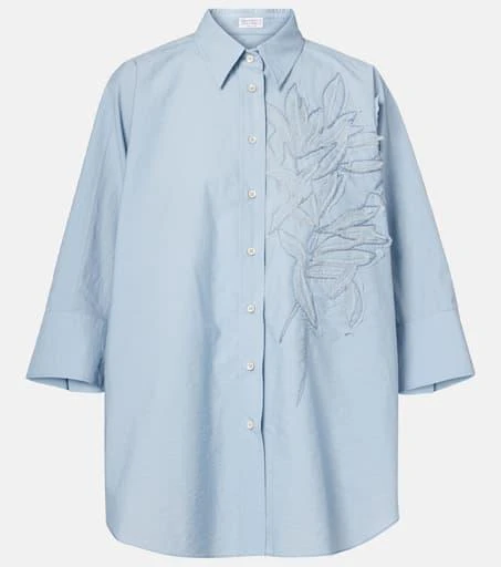 Brunello Cucinelli Floral-appliqué cotton-blend shirt 1