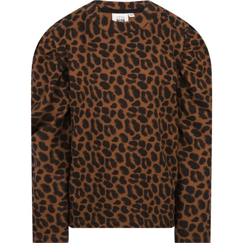 Little Man Happy Leopard print long sleeved organic t shirt in brown