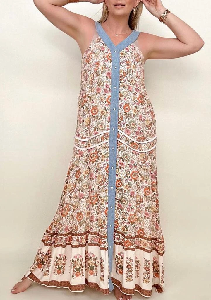DAVI & DANI DAVI & DANI - Floral Maxi Dress - Plus - Natural - 3x DAVI & DANI DAVI & DANI - Floral Maxi Dress - Plus - Natural - 3x
