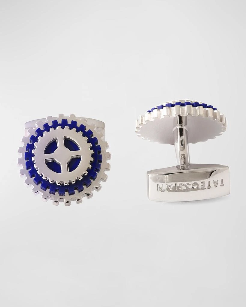 Tateossian Men's Lapis and Silver Rotating Gear Cufflinks 2