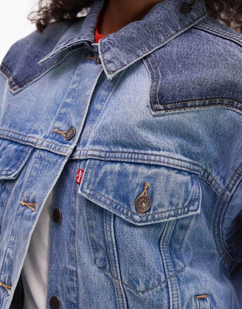 Levi
s Levi
s 90
s western pieced denim trucker jacket in blue 2