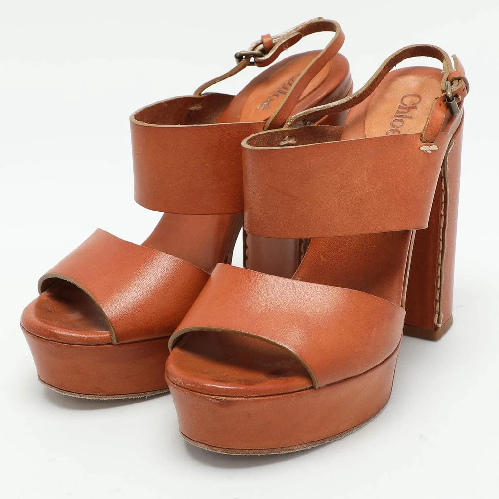 Chloé Chloe Brown Leather Platform Ankle Strap Sandals Size 35.5 2