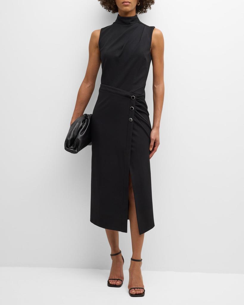 Shoshanna Leona Sleeveless Pleated Mock-Neck Midi Dress