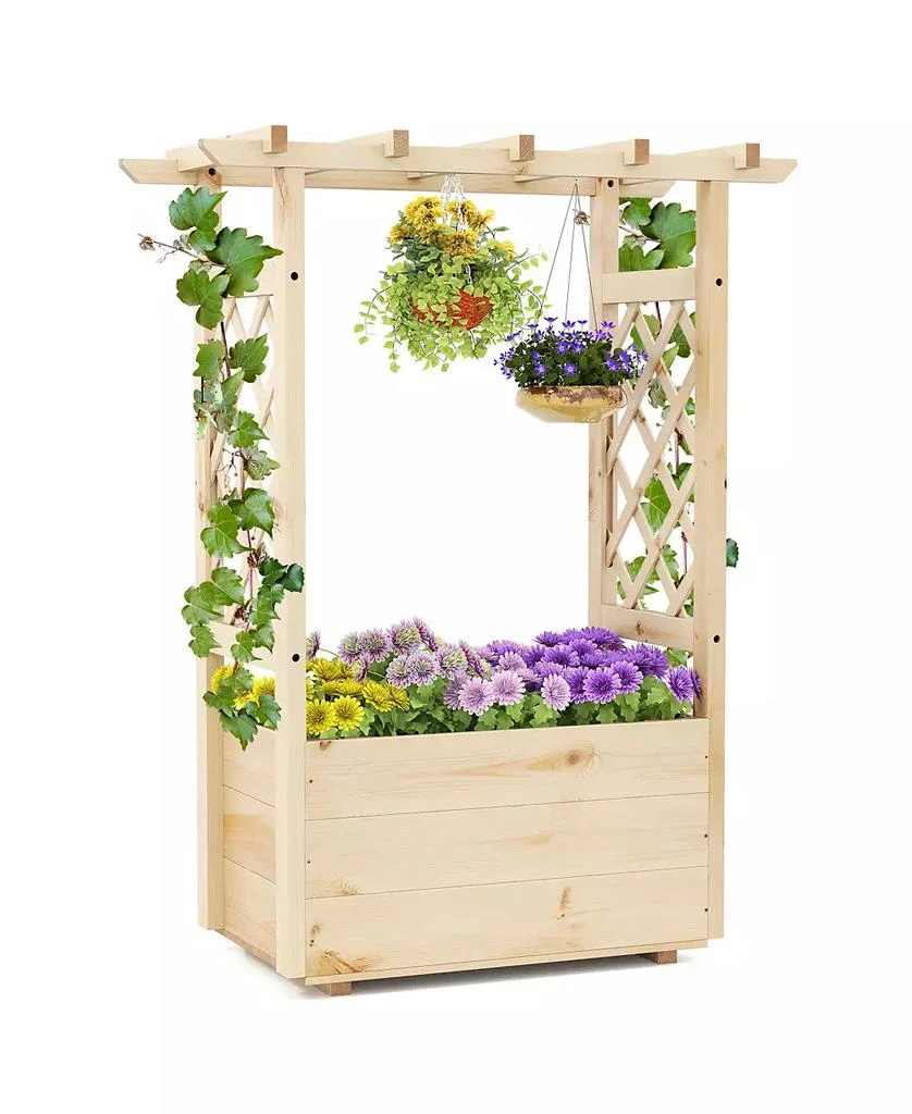 Slickblue Raised Garden Bed Wooden Elevated Planter Box with Hanging Roof