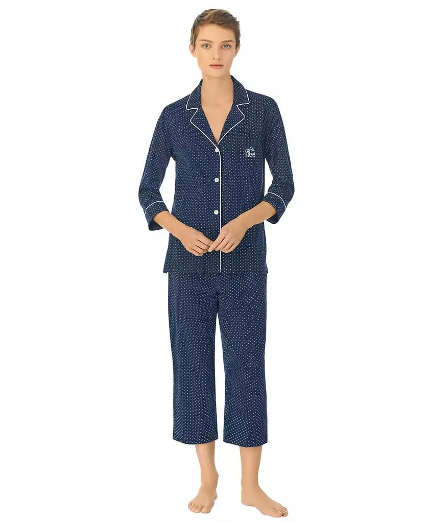 Ralph Lauren Womens 3/4 Sleeve Cotton Notch Collar Capri Pant Pajama Set 1