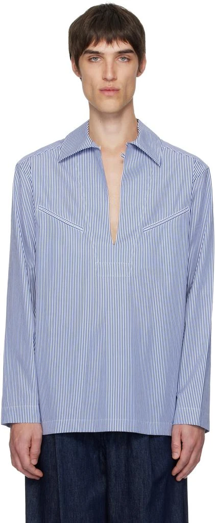Dries Van Noten Blue Popover Cotton Shirt 1