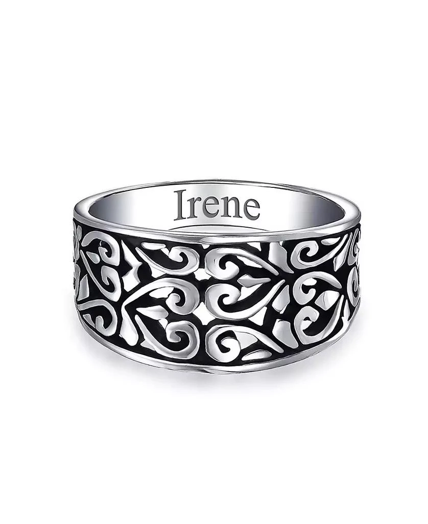 Bling Jewelry Vine Scroll Oxidized .925 Sterling Silver Open Swirl Leaf Heart Wide Band Ring 4