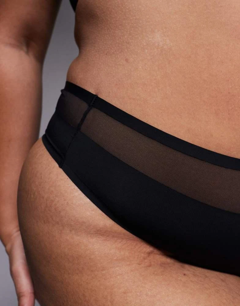 ASOS ASOS DESIGN Curve Ella microfibre high leg high waist thong with mesh detail in black 4