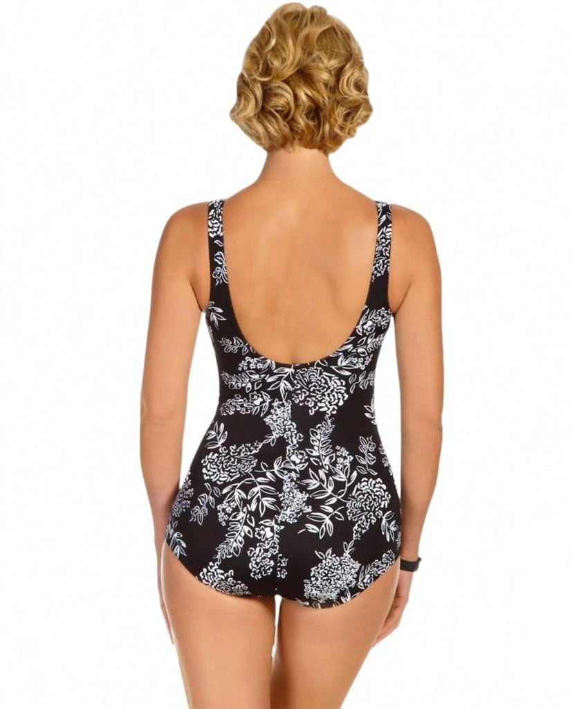 Shape Solver Queens Lace Girl Leg One Piece Swimsuit In Sol Black And White 2