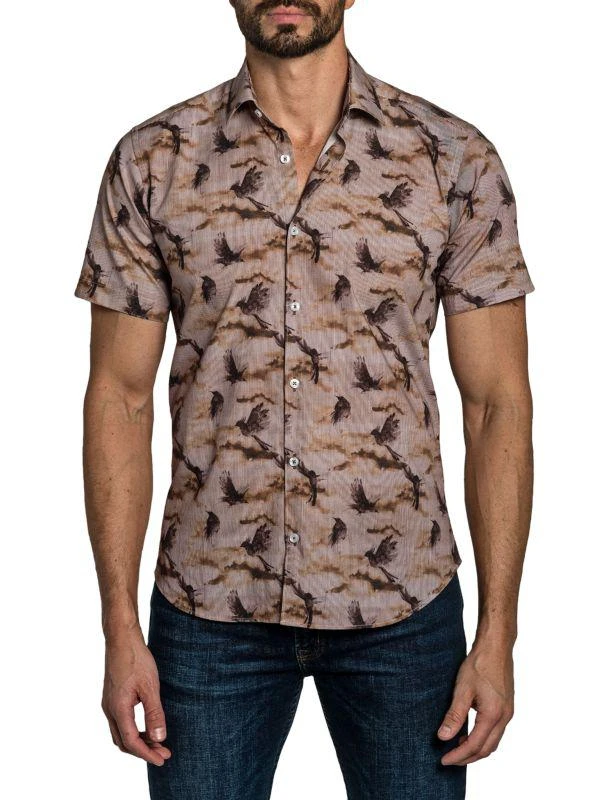 Jared Lang Bird Print Short Sleeve Button Down Shirt 1