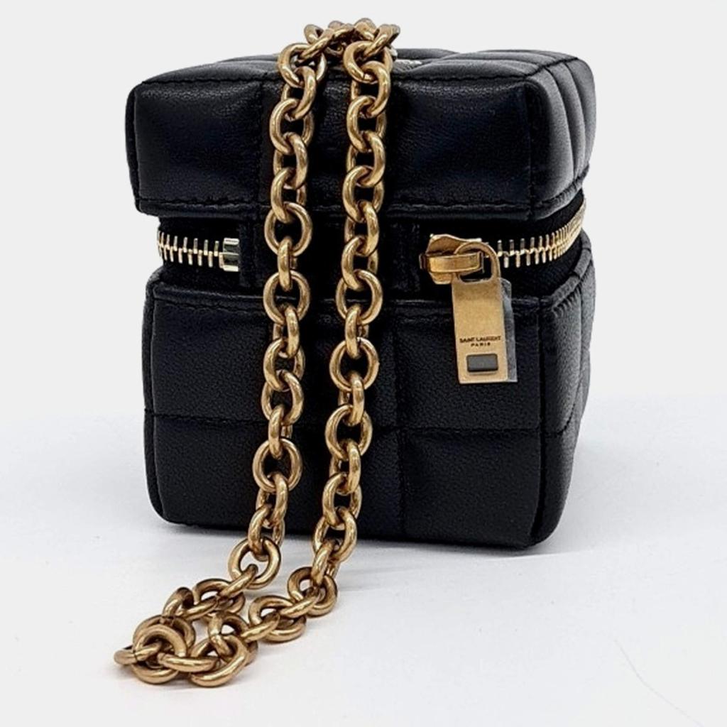 Yves Saint Laurent Saint Laurent Paris Black Leather Cassandra Matelasse Carre Mini Cube bag