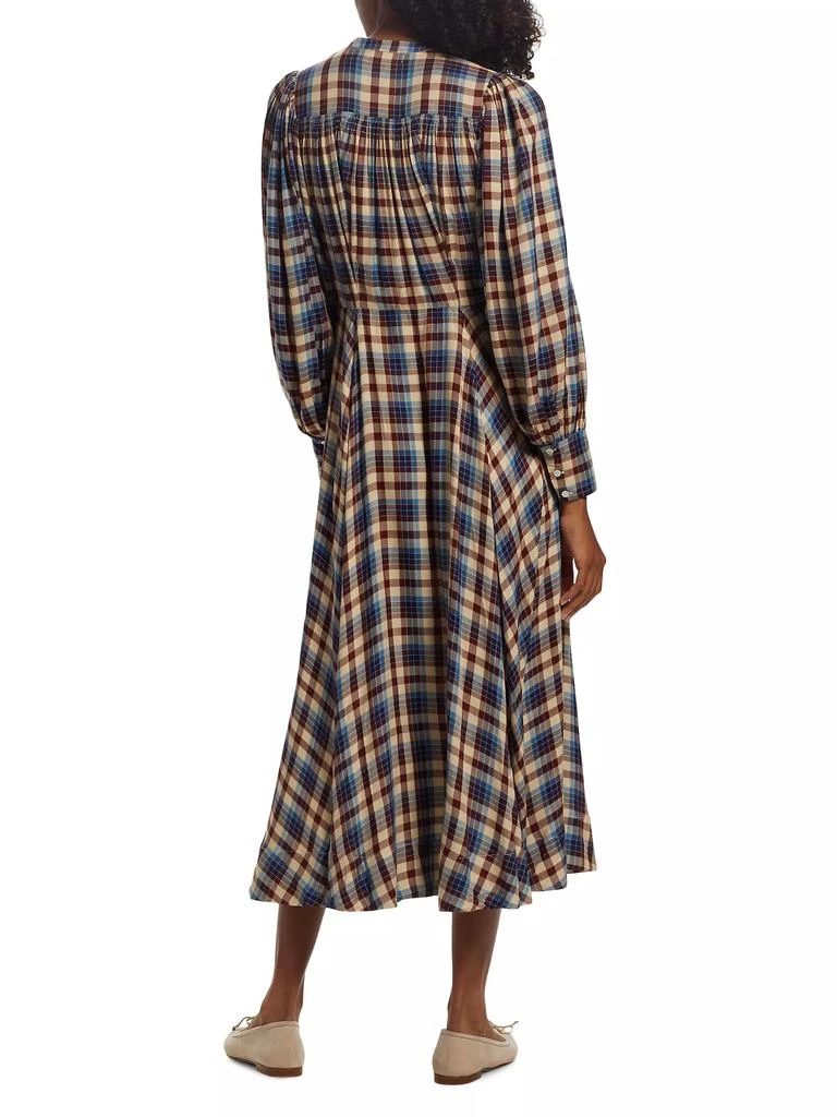 DÔEN Edlynne Plaid Balloon-Sleeve Midi-Dress 5