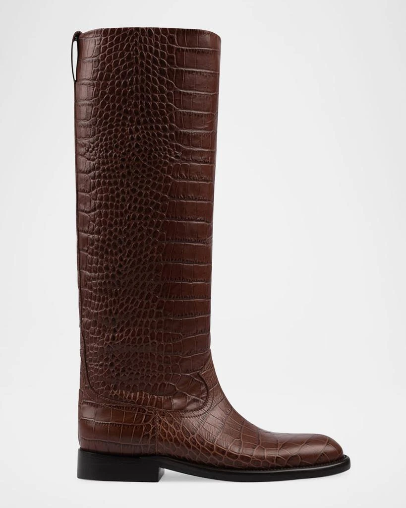 Paris Texas Knee High Brown Croc Boots Shop Montana Croc-Embossed