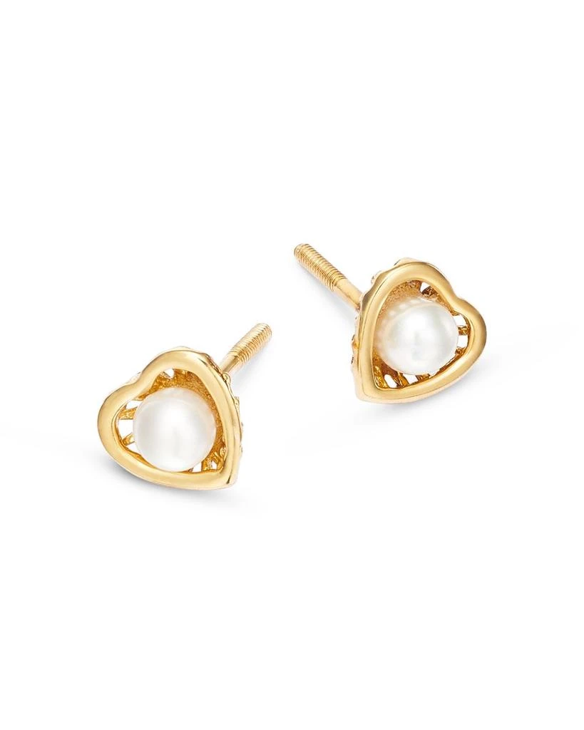 Bloomingdale
s Children
s Freshwater Pearl Heart Screw Back Stud Earrings in 14K Yellow Gold 2