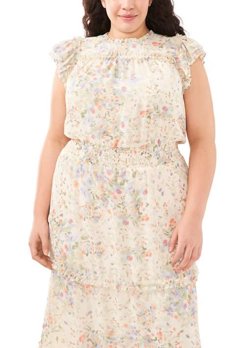 CeCe Plus Size Flutter Sleeve Floral Midi Dress 3