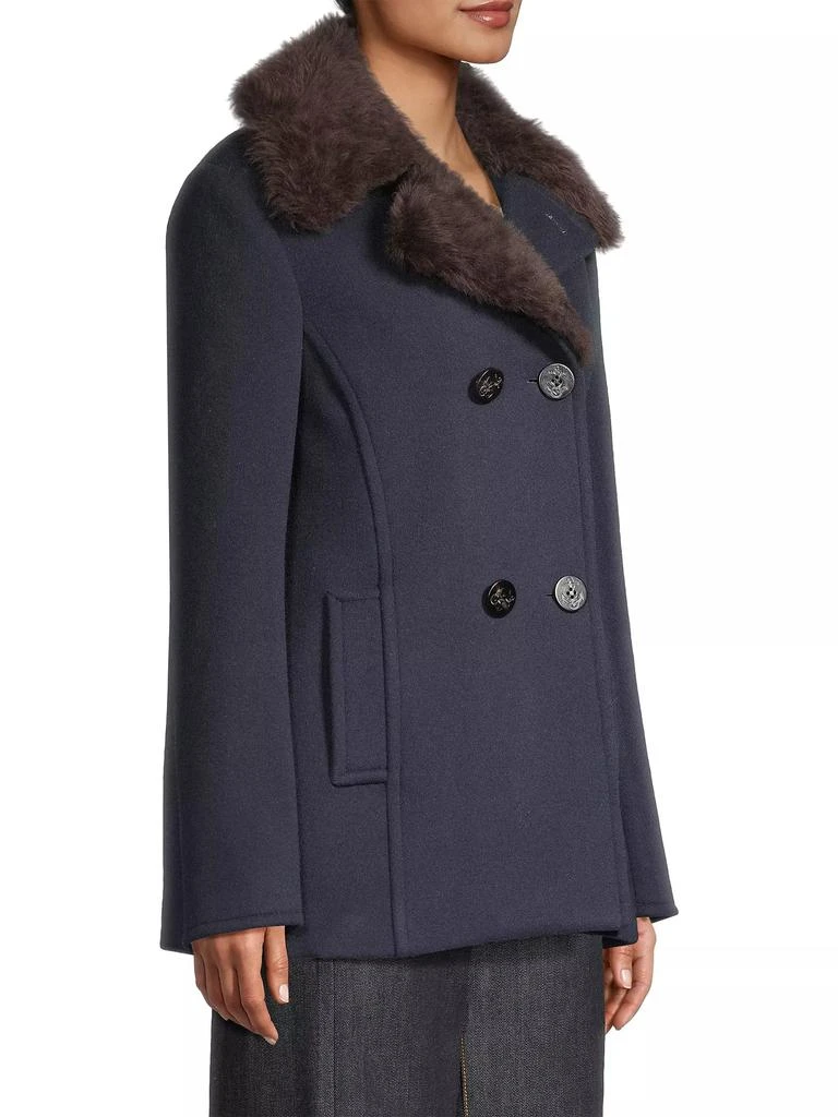 Tory Burch Faux Fur-Trim Wool Peacoat 4