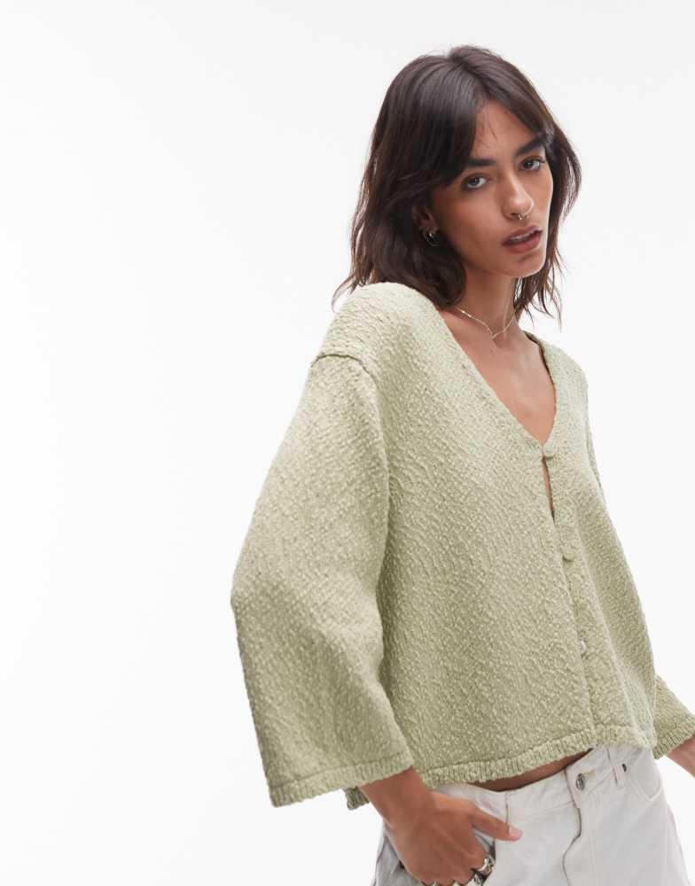 & Other Stories & Other Stories textured knit cardigan with one button in light green